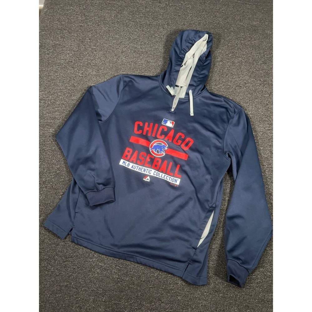 Majestic Chicago Cubs Baseball Hoodie Blue Mens Large Authentic Collection